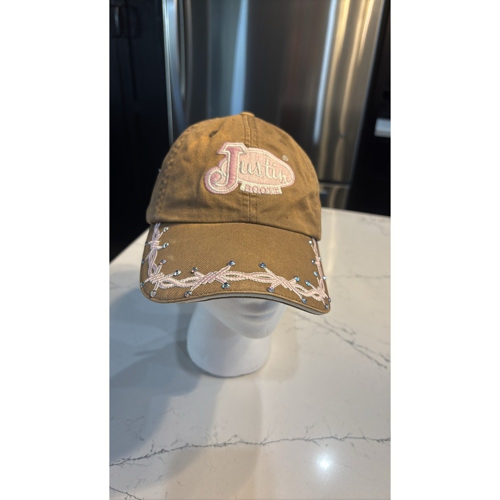 Justin Boots Brown Pink Barbed Wire Bling Cap